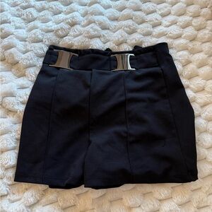 Black High-Waist Dressy Shorts with Silver Buckle